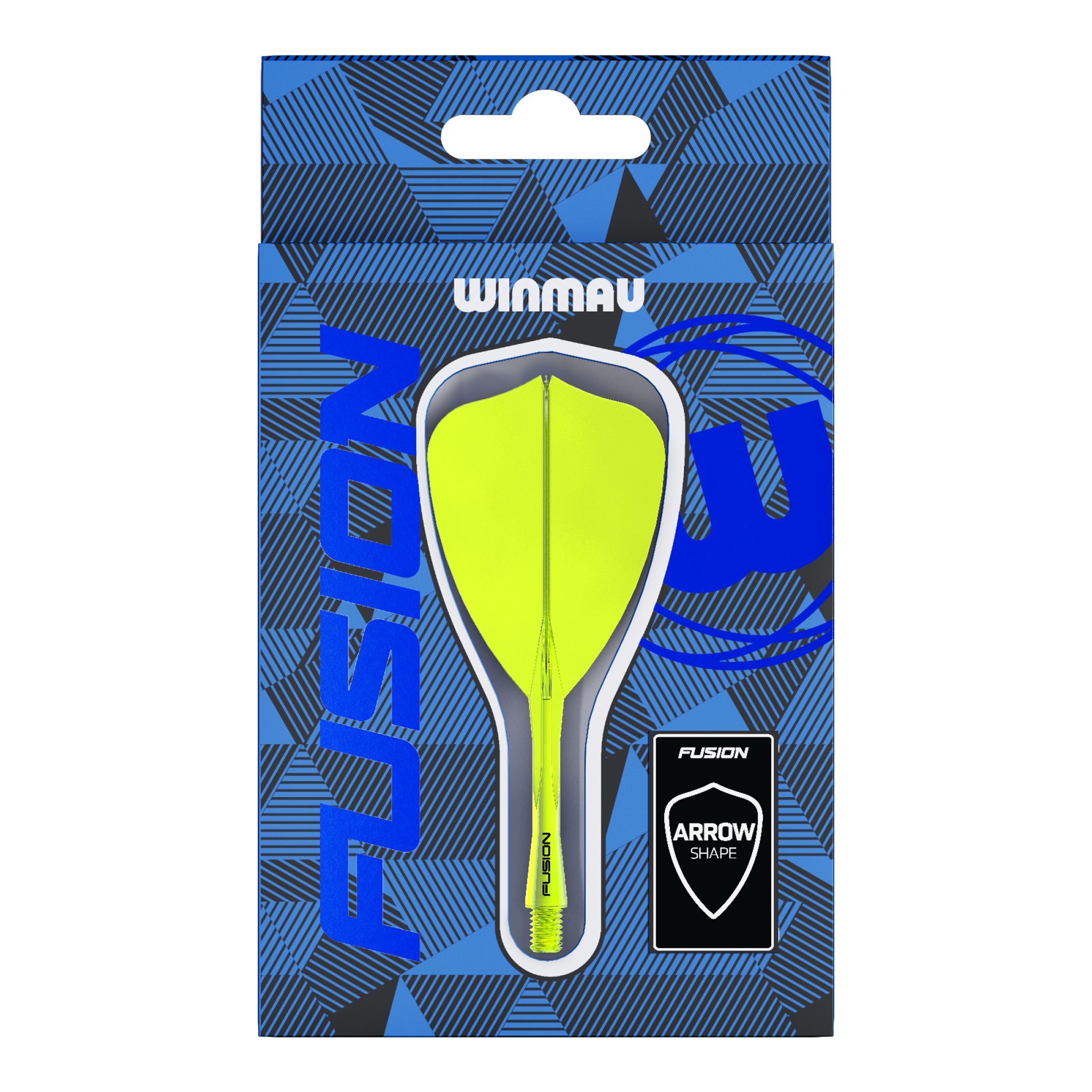 Abgebildet ist das Winmau Fusion Flight-Shaft-System Arrow Neon Yellow. Das Produkt ist ein leuchtend gelber Dart-Schaft.