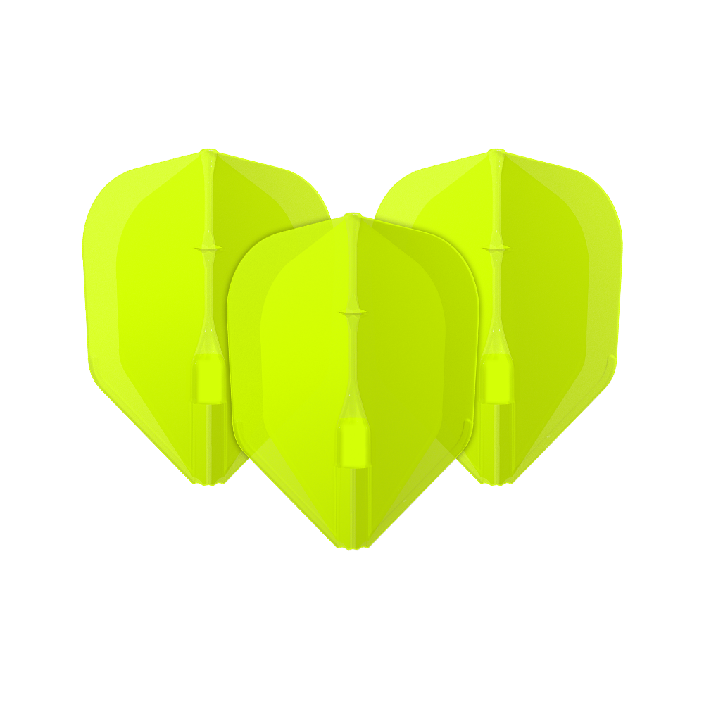 Das Bild zeigt drei neon-gelbe Dartflights. Sie stehen nebeneinander und haben eine klassische Pfeilform.