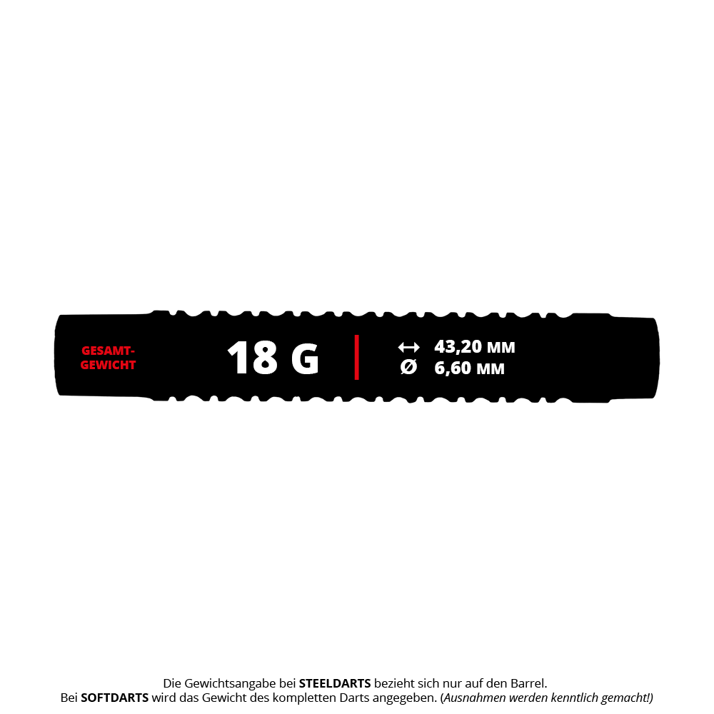 Gezeigt werden die McDart Black Ring 2 Softdart Barrels - 18g. Diese Dart-Barrels sind schwarz und haben ein Ring-Design.