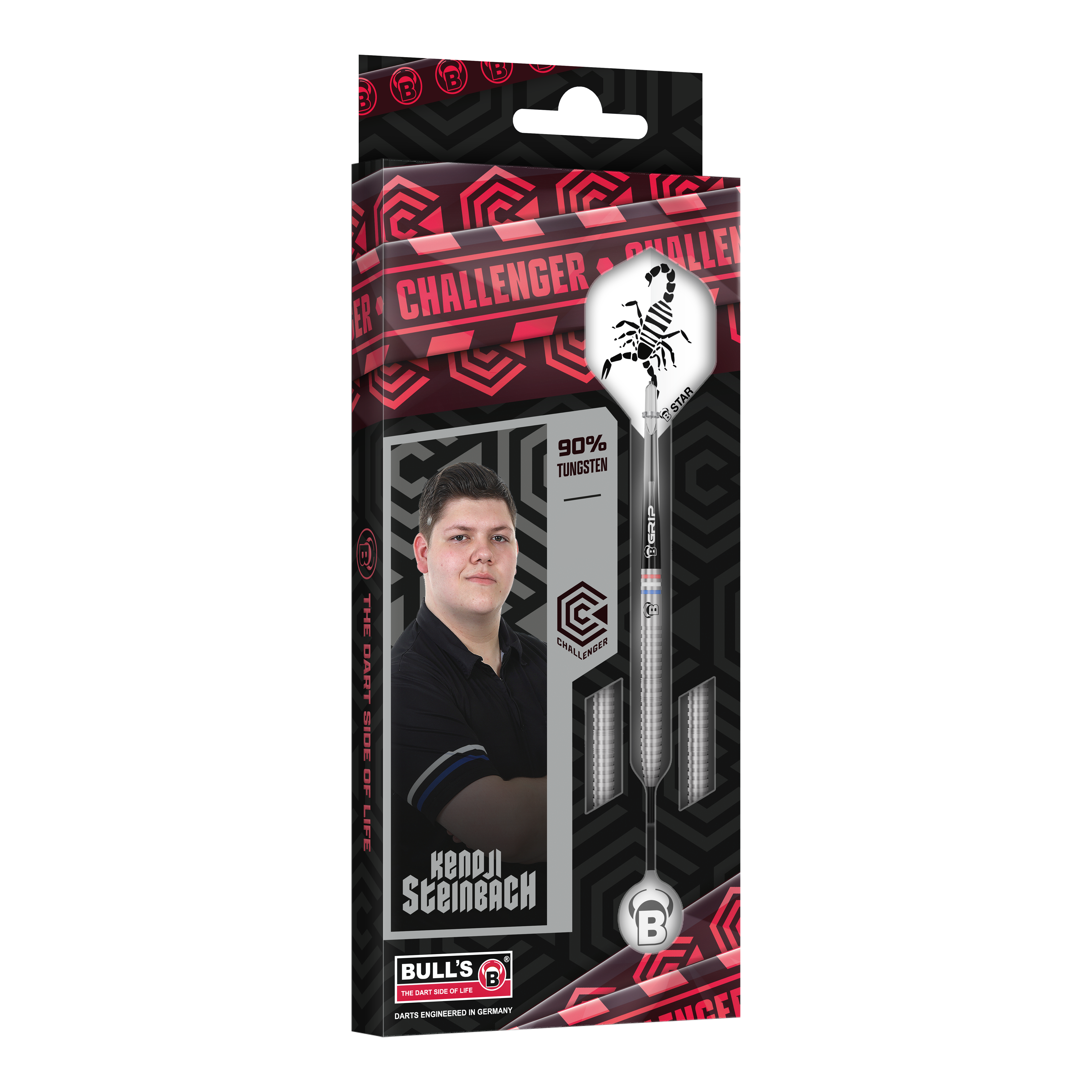 Auf dem Bild sind die Bulls Challenger Kendji Steinbach Steeldarts - 23g zu sehen. Das Produkt ist ideal für ambitionierte Dartspieler.