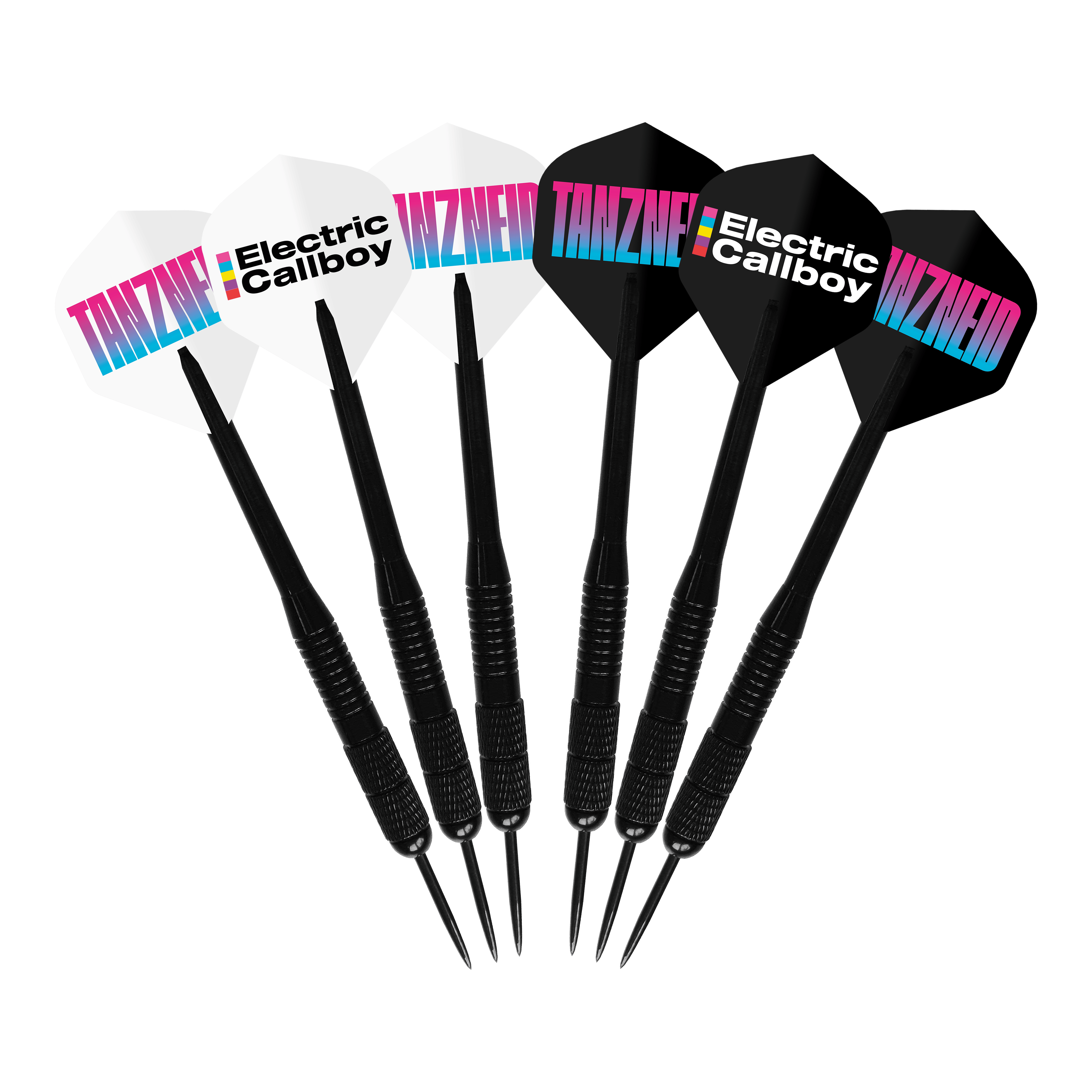Electric Callboy Tanzneid Steel Dartboard and Surround Bundle Abgebildet ist das Electric Callboy Tanzneid Steeldartboard und Surround Bundle. Es handelt sich um ein Komplettset für Darts.