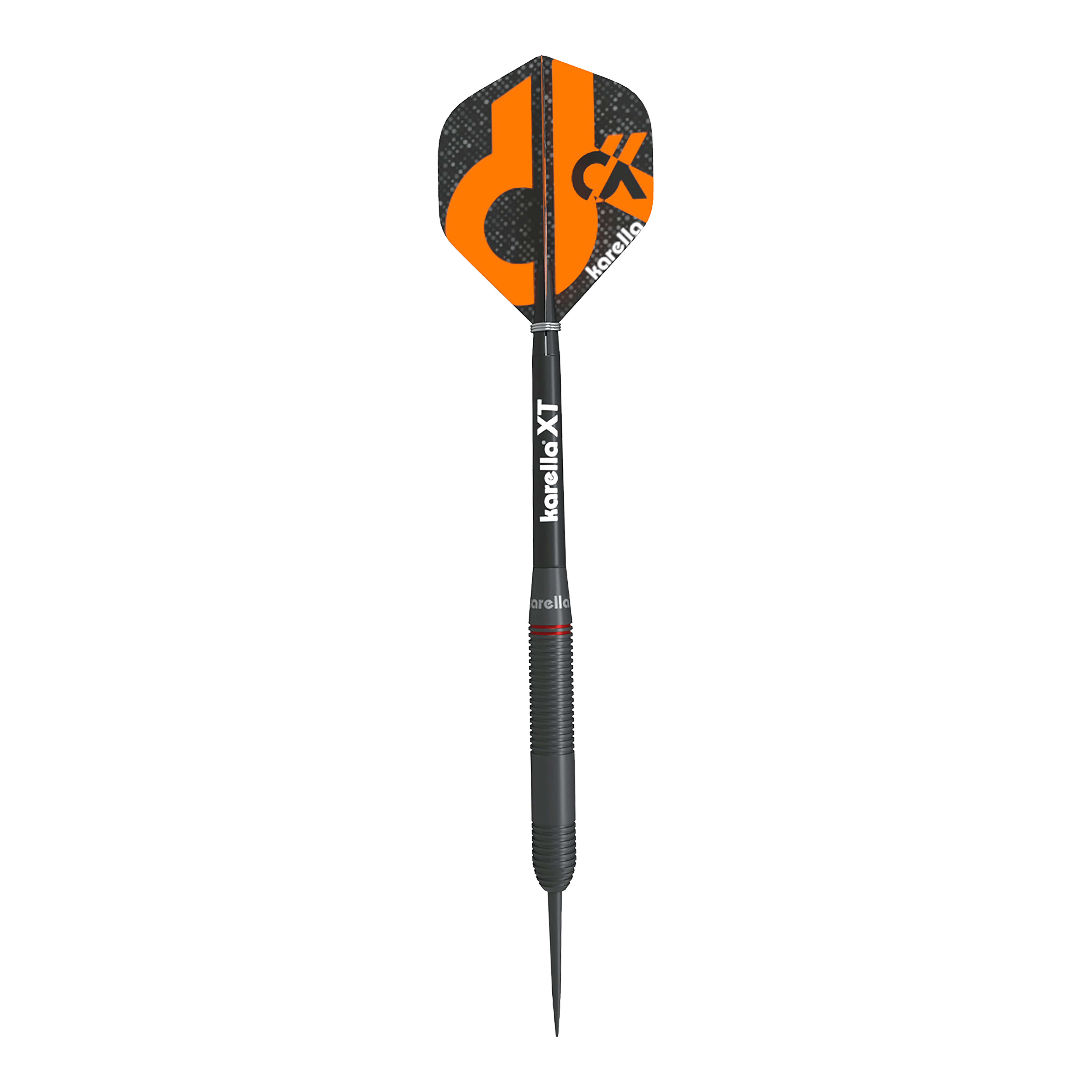 Karella Daniel Klose steel darts Der Karella Daniel Klose Steeldart ist ein schwarzer Dartpfeil mit orangem Design auf dem Flight. Auf dem Schaft steht "karella XT" und der Flight trägt das Karella-Logo.
