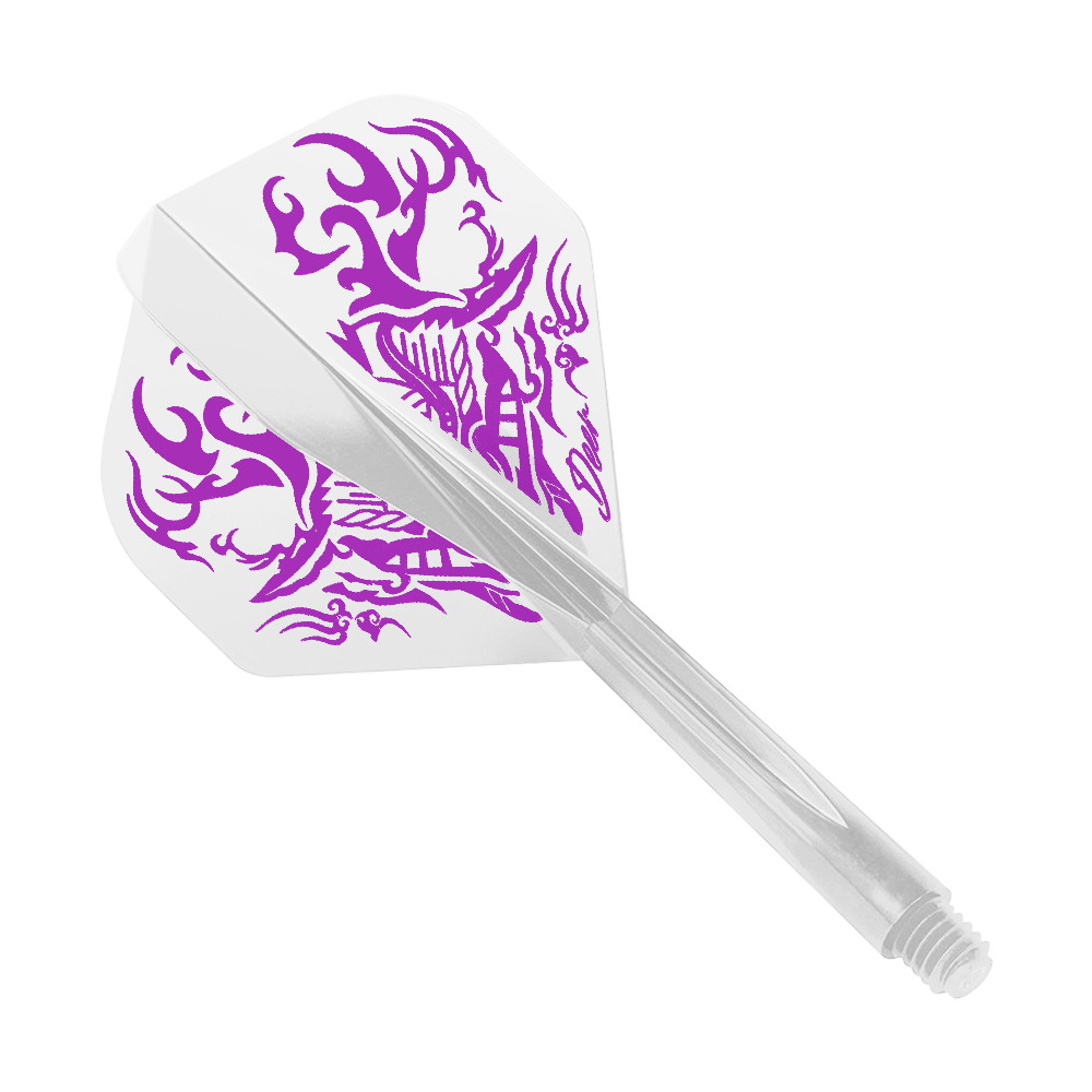 Das Bild zeigt das Produkt "Condor AXE Deer Clear Flight-System Standard". Es handelt sich um einen weißen Dartflight mit lila Hirsch-Design.