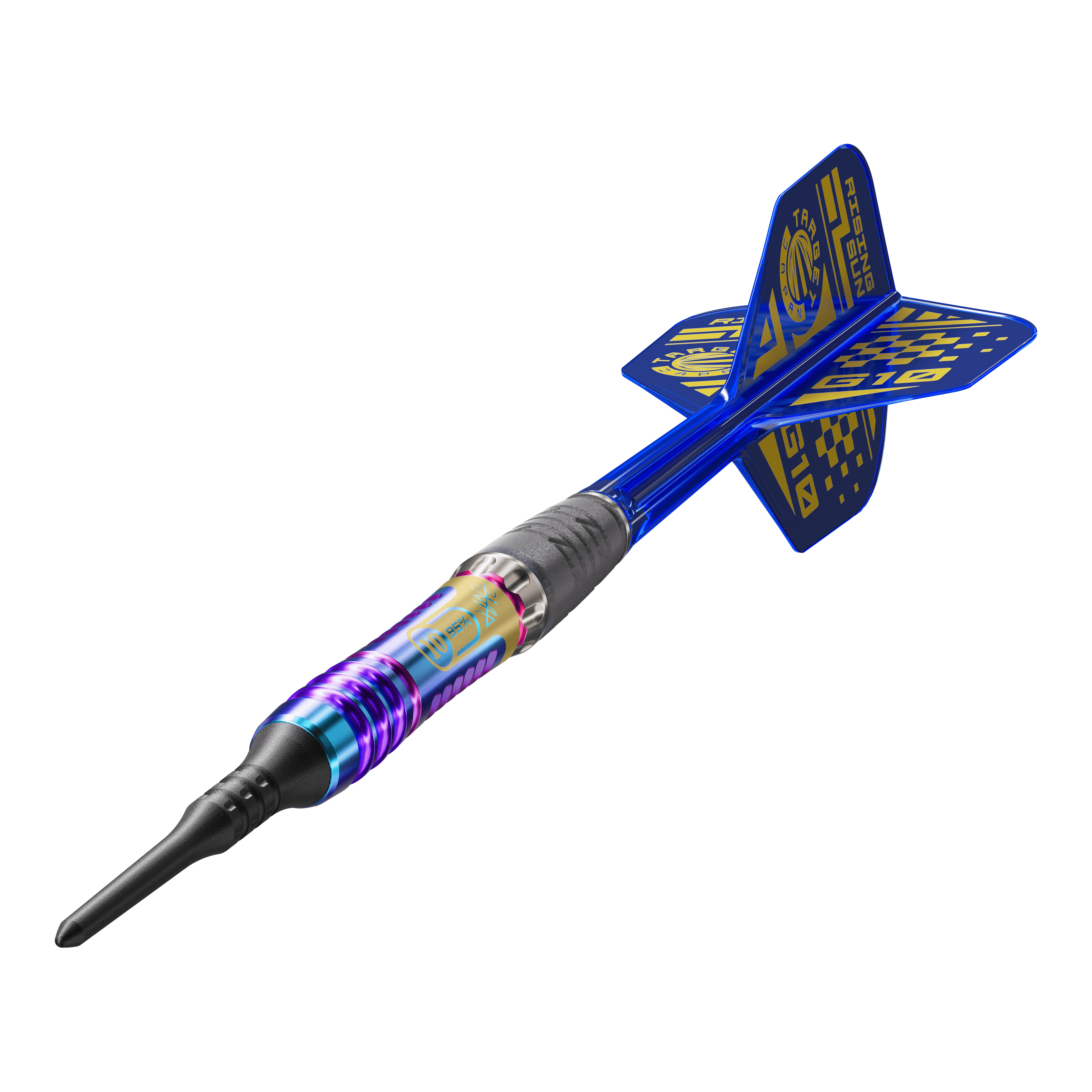 Abgebildet ist der Target Japan Rising Sun GEN10 Softdarts mit 21,5g. Der Dartpfeil zeichnet sich durch sein einzigartiges Design und hochwertige Materialien aus.