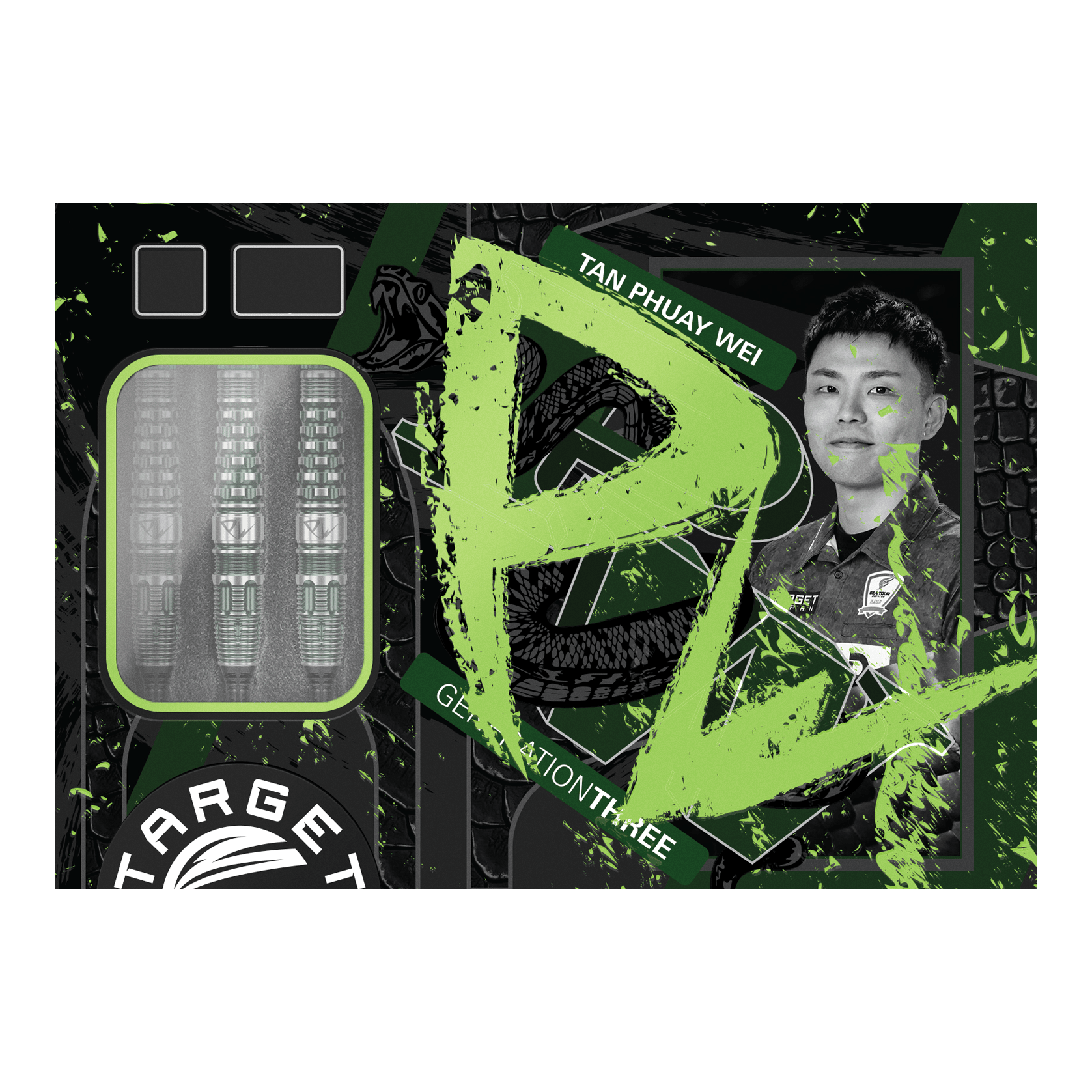 Zu sehen ist der Target Japan Prime Series PW GEN 3 Softdart mit 19g Gewicht. Das Bild illustriert das Aussehen und die Ausstattung dieses Dartpfeils.