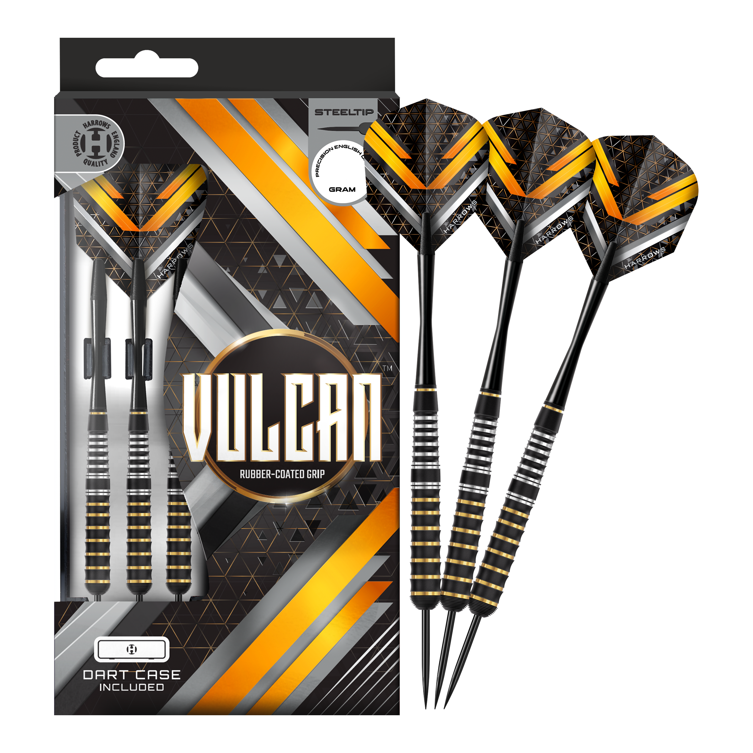 Zu sehen sind hier Harrows Vulcan Steeldarts. Die Darts werden komplett dargestellt.
