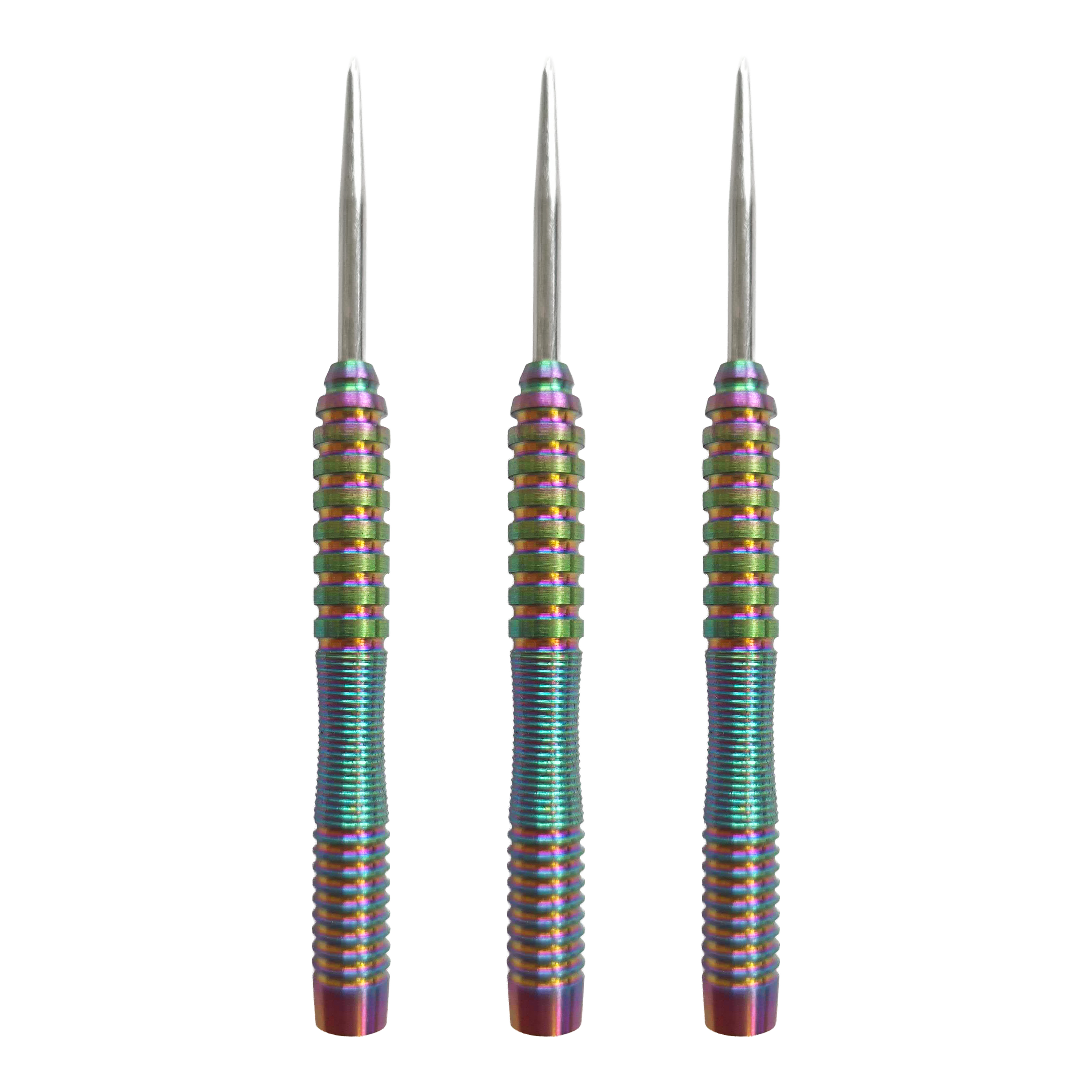 Hier ist das Produkt McDart Rainbow 3 Steeldart-Barrels - 22g abgebildet. Das Set enthält Steeldart-Barrels im bunten Look.
