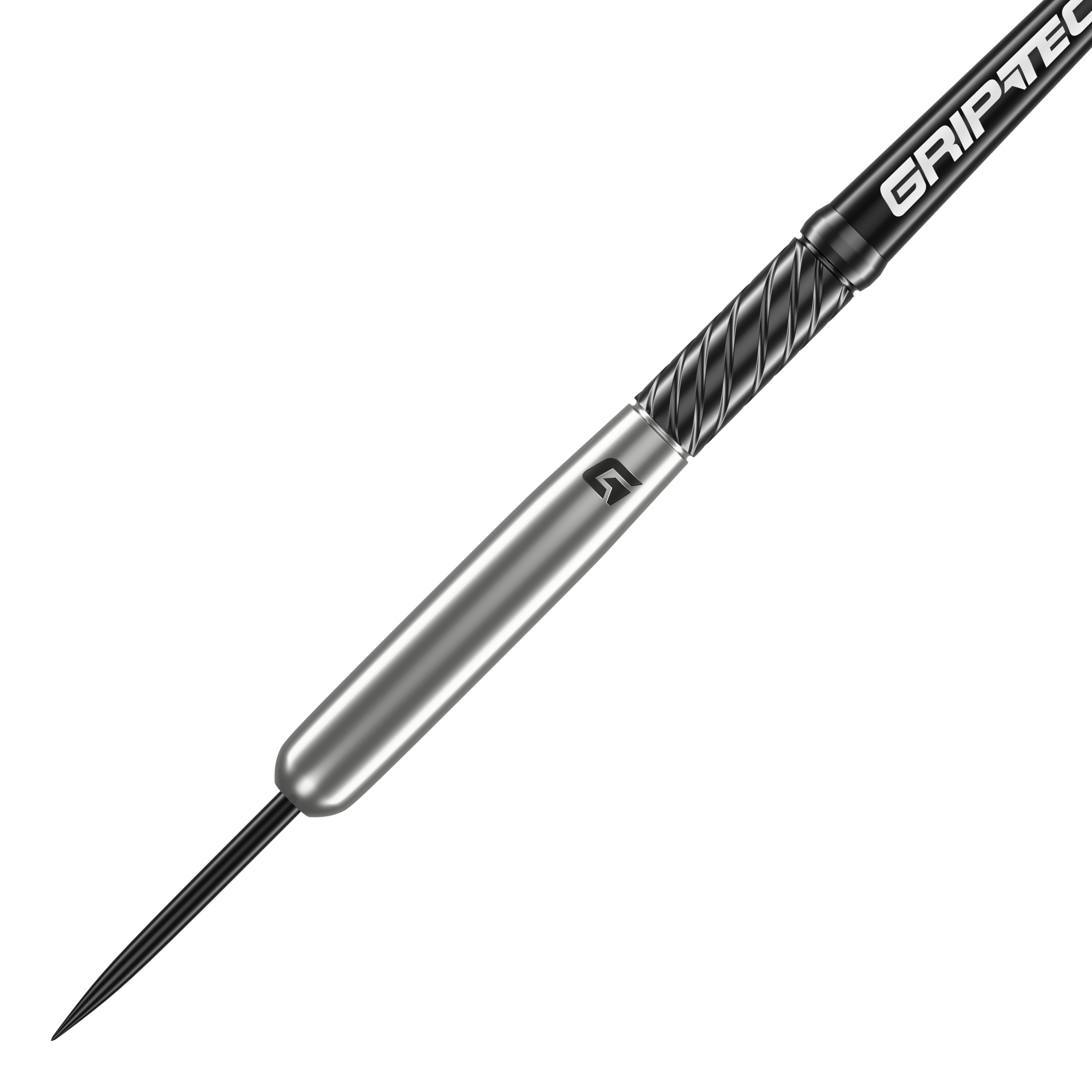 Das Bild zeigt den GOAT Homerun Baseball Tungsten Steeldart. Der Dartpfeil hat ein schlankes, silbernes Design mit schwarzem Griffbereich und der Aufschrift "GRIPTEC".