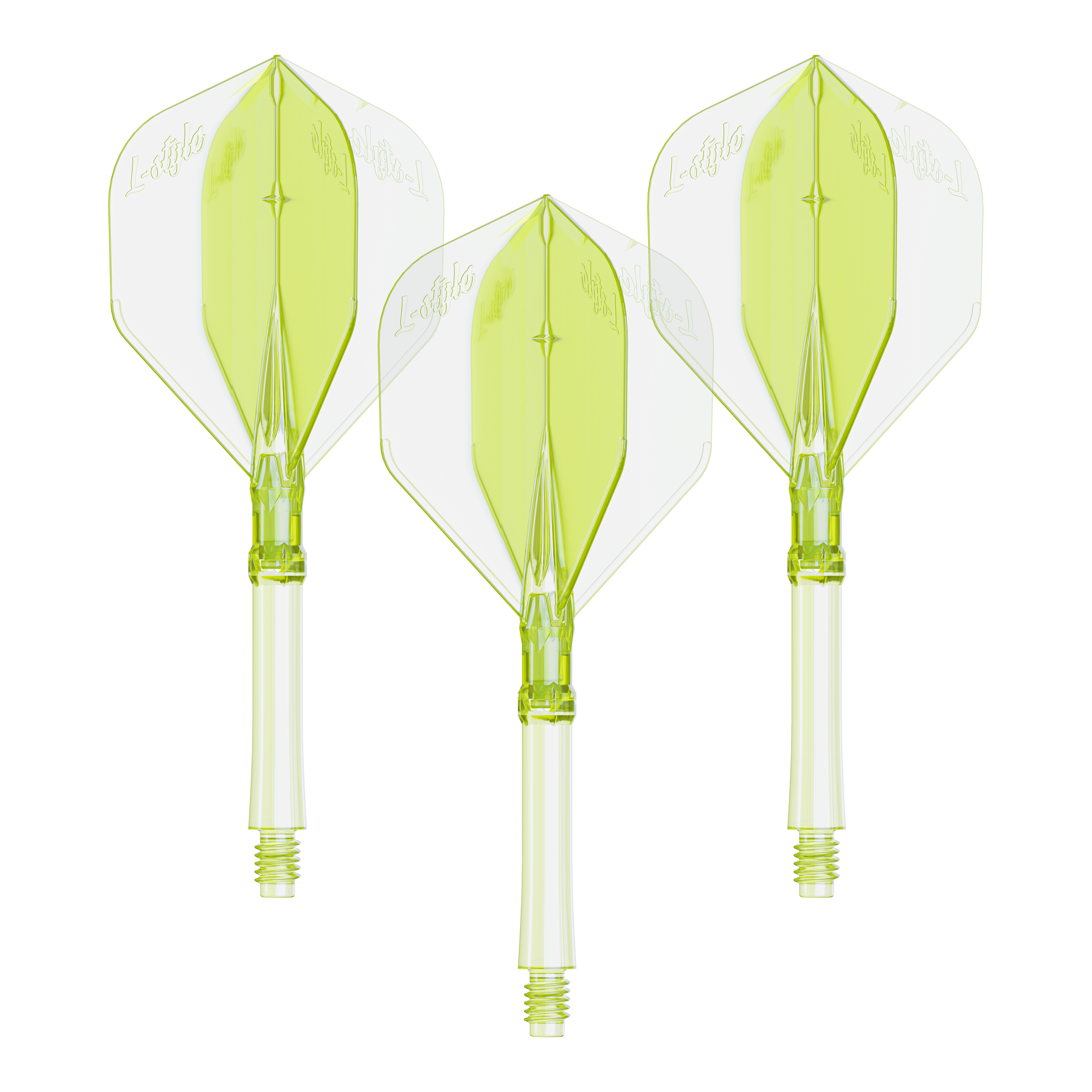 L-Style L-Sytem Flights - Neon Yellow Das Foto zeigt ein Set Dart Flights in Neon-Gelb, große Größe. Die Flights sind für das L-Style L-System geeignet.