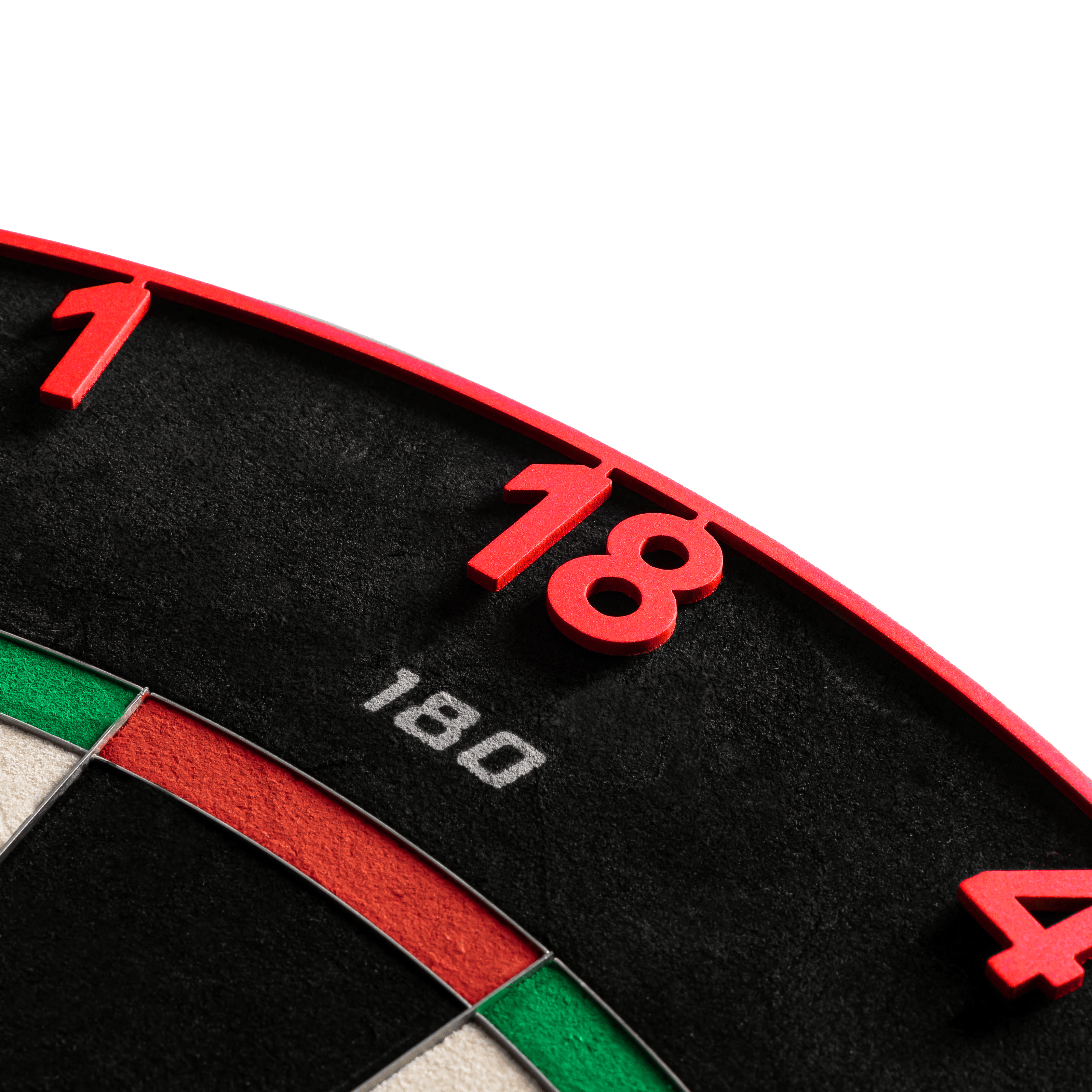 Dieses Bild zeigt das Precise 180 Endorphine Steeldartboard mit Nummernring in Inferno Red. Das Dartboard eignet sich ideal für anspruchsvolle Dartspieler.