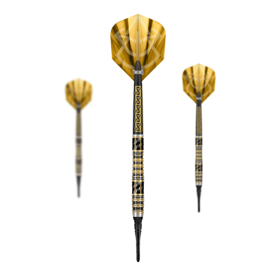 Shot Alchemy Auro Softdarts - 20g Abgebildet sind die Shot Alchemy Auro Softdarts mit 20g Gewicht. Der Fokus liegt auf dem Design und der Verarbeitung der Softdarts.