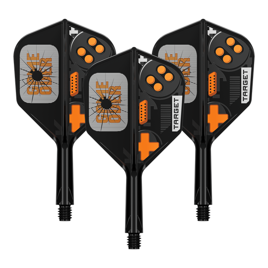 Target K-Flex Game Over No6 Flights Das Bild zeigt ein Set von Dart Flights. Es handelt sich um das Modell 410576 Target K-Flex GameOver No6 Flights 19mm 1Set.