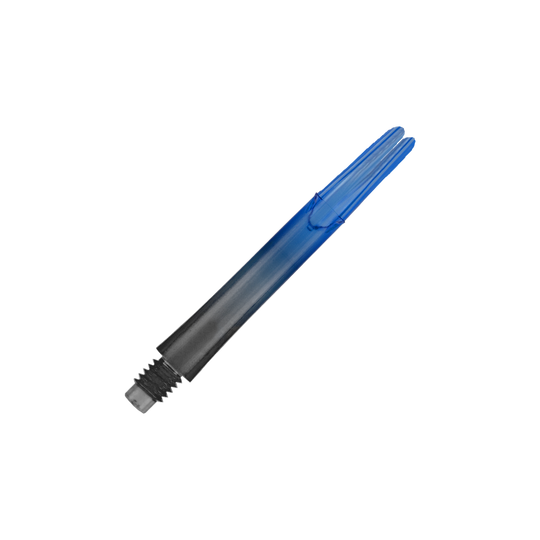 Das Bild zeigt einen zweifarbigen Dart-Schaft in Schwarz und Blau. Der Schaft hat ein gerades Design und ist ohne Kappen abgebildet.