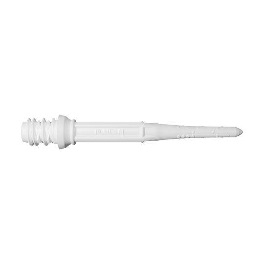 LIP43_L-Style_Premium_Lippoints_30_Softdartspitzen_30erPack_Weiss_2 Das Bild zeigt eine weiße Softdartspitze. Sie hat ein Gewinde am Ende und eine glatte, leicht strukturierte Oberfläche.