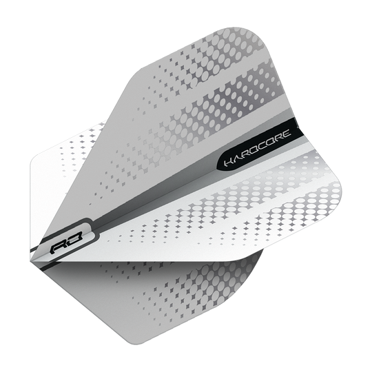 TF6506_Red_Dragon_Hardcore_Radical_Silver_Flash_Standard_Flights_2 Das Bild zeigt die Red Dragon Hardcore Radical Silver Flash Standard Flights. Sie sind silberfarben mit einem modernen Punktmuster und schwarzen Akzenten gestaltet.