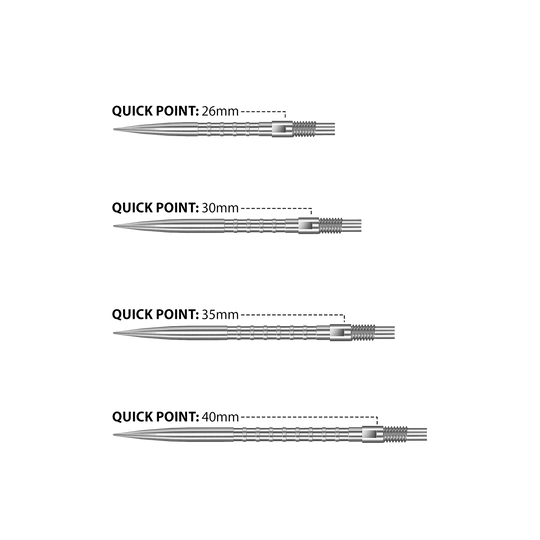 Das Bild zeigt Harrows Quick Point Heavy Metal Dartspitzen in Silber. Diese Dartspitzen bieten eine gute Griffigkeit und Langlebigkeit.