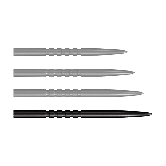 Shot Grip Point steel dart tips - Black Ein Bild zeigt ein Produkt mit dem Namen SM3823_Shot_Grip_Point_Steeldartspitzen_Schwarz_45mm_1. Das Produkt ist wahrscheinlich eine Dartspitze in schwarzer Farbe.