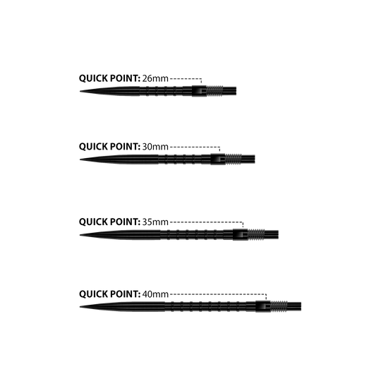 Das Bild zeigt Harrows Quick Point Heavy Metal Dartspitzen in Schwarz. Sie sind robust und für präzise Würfe geeignet.