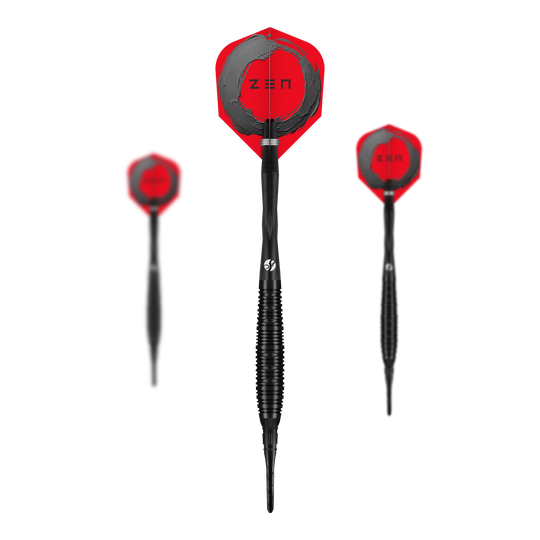 Shot ZEN Bomber soft darts - 20g Das Bild zeigt das Set der Shot ZEN Bomber Softdarts - 20g. Es handelt sich um hochwertige Softdarts für den professionellen Einsatz.