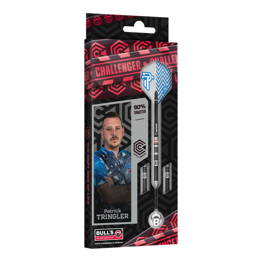 Zu sehen ist das Set Bulls Challenger Patrick Tringler Steeldarts mit 21g. Es handelt sich um hochwertige Steeldarts mit dem Namen des Profis Patrick Tringler.