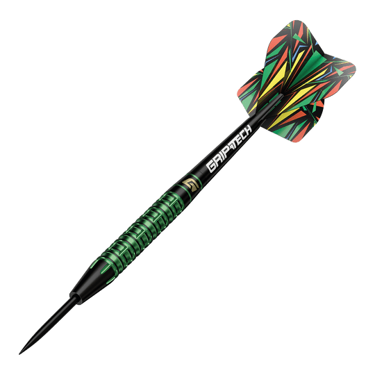 GOAT Athlete Green Tungsten Steel Darts Auf dem Bild sind die GOAT Athlete Green Tungsten Steeldarts zu sehen. Es handelt sich um hochwertige Steeldarts mit grünem Akzent.