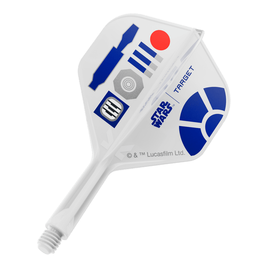 Dieses Bild ist einem Produkt mit dem Dateinamen 410513_Target_StarWars_KFlex_R2D2_No2_Standard_Flights_Short_19mm_1 zugeordnet. Es handelt sich wahrscheinlich um einen kurzen Dart-Flight im Star Wars R2D2 Look.