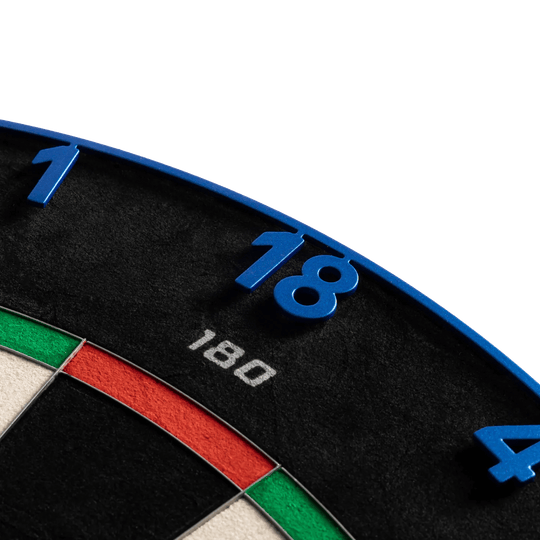Abgebildet ist das Precise 180 Endorphine Steeldartboard mit Nummernring - Arctic Blue. Die Scheibe eignet sich ideal für Turnier- und Freizeitspieler.