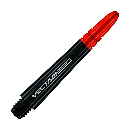 Winmau Vecta Blade 360 Shafts - Black Das Bild zeigt Winmau Vecta Blade360 Shafts in Schwarz mit einer Länge von 40 mm. Die Shafts werden aus einer anderen Perspektive präsentiert.