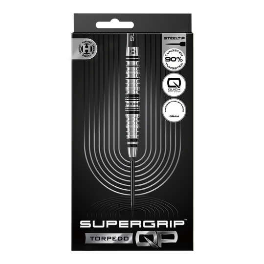 Hier werden die Harrows Supergrip Torpedo Quick Point Steeldarts dargestellt. Diese Darts sind robust und für hohe Performance beim Spielen geeignet.