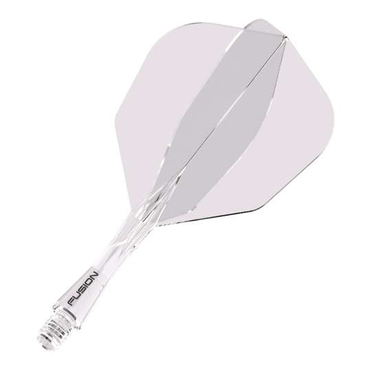 Winmau Fusion Flight Shaft System No6 Clear Das Bild zeigt das Produkt "Winmau Fusion Flight-Shaft-System No6 Clear". Es handelt sich um ein durchsichtiges Flight- und Schaftsystem für Dartpfeile.