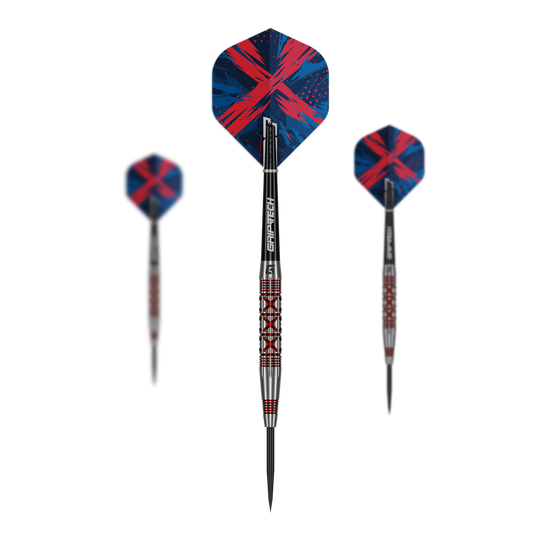 Dieses Bild stellt das Set der GOAT Strikes Steeldarts dar. Es zeigt mehrere Darts zusammen als Set.