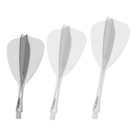 Zu sehen ist das Winmau Fusion Flight Shaft System Arrow in klarer Ausführung mit einer Länge von 22mm. Es ist speziell zum Einsatz an Dartpfeilen bestimmt.