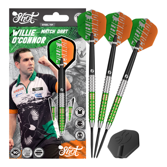 Shot Pro Series Willie O'Connor Turbo Point Steeldarts Shot Pro Series Willie O'Connor Turbo Point Steeldarts werden vollständig gezeigt. Die Darts besitzen spezielle Gravuren.