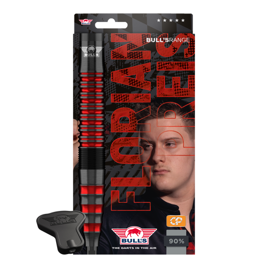Bulls NL Florian Price 90 Convertible Point Steeldarts Zu sehen sind Bulls NL Florian Preis 90 Convertible Point Steeldarts. Das Set enthält mehrere Darts.