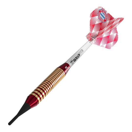 Bulls FC Bayern Munich Brass Soft Darts - 18g Bulls FC Bayern München Brass Softdarts mit einem Gewicht von 18g sind auf dem Bild dargestellt. Diese Softdarts sind ideal für Fans des Fußballvereins.
