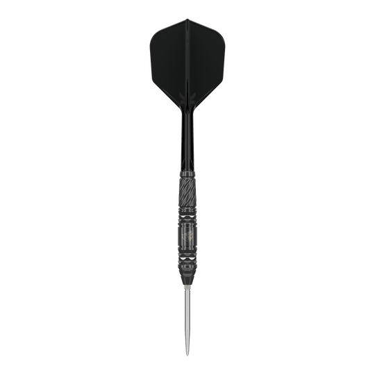 Target Japan Black Marque Dragon GEN2 Swiss Point Steel Darts Das Bild zeigt einen Target Japan Black Marque Dragon GEN2 Swiss Point Steeldart. Der Dartpfeil hat ein elegantes, schwarzes Design mit einer strukturierten Griffzone und einer scharfen Spitze.