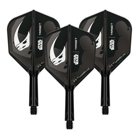 Target Star Wars K-Flex Set Mandalorian No6 Flights Auf dem Produkt ist eine Mandalorianer-Rüstung aus Star Wars abgebildet. Es handelt sich um einen weiteren No6 Flights 19 mm Dart-Flügel.