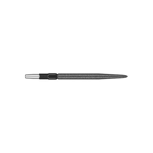 Target Swiss Point SLK dart tips - Black Das Bild zeigt eine schwarze Dartspitze mit einer strukturierten Oberfläche. Sie ist lang und schmal gestaltet und wirkt sehr robust.