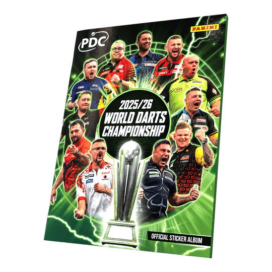 Panini PDC World Darts Championship 2025/26 - Official Sticker Softcover Collector's Album Panini PDC World Darts Championship 2025/26 - Offizielles Sticker-Sammelalbum als Softcover zu sehen. Das Sammelalbum ist für die Kollektion von Panini-Stickern rund um die Weltmeisterschaft gedacht.