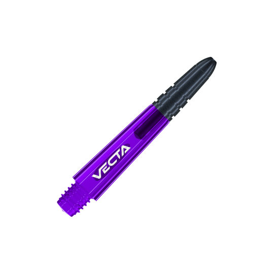 Winmau Vecta Shafts - Purple Black Dies ist ein lila und schwarzer Dart-Shaft mit der Aufschrift "VECTA". Der Shaft hat ein modernes, sportliches Design und misst 34 mm.