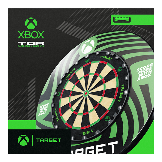 Abgebildet ist das Target Xbox Dartboard Surround Bundle. Es handelt sich um ein Set für Xbox-Dartboards.