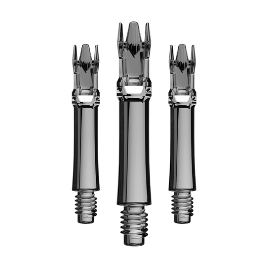 L-Style L-System Replacement Shafts - Clear Black Abgebildet ist ein Set von schwarzen transparenten Ersatzshafts. Die Shafts sind ordentlich zusammengesetzt.