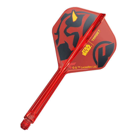 Ein Dart-Flight aus der Star Wars KFlex Darth Maul No2 Serie ist abgebildet. Das Produkt hat eine mittlere Länge von 33 mm.