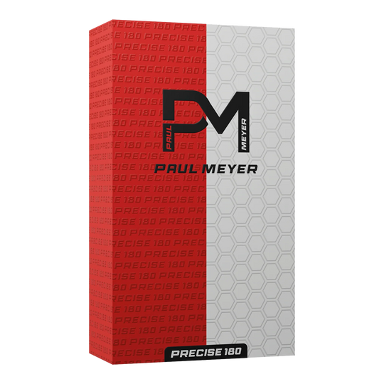 Hier sind die Precise 180 Paul Meyer Version 1 Steeldarts zu sehen. Sie sind ideal für ambitionierte Dartsportler.