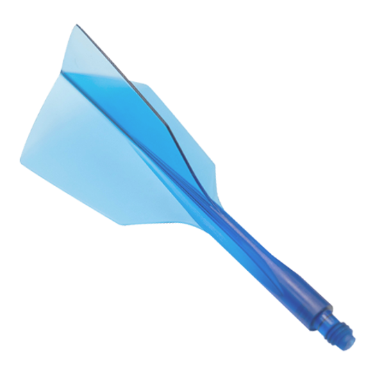 Das Bild zeigt ein Dart-Flight-System in klarem Blau mit schmalem Design. Es handelt sich um das Produkt "Condor Axe 120 Flight-System Clear Blue - Narrow".