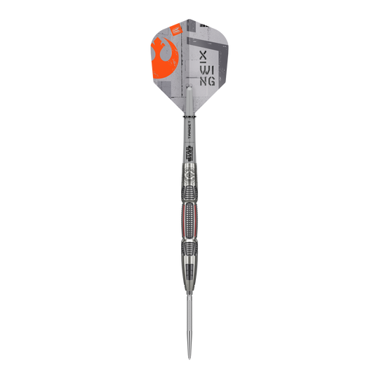 Abgebildet sind Target Star Wars X-Wing Swiss Point Steeldarts. Die Darts sind inspiriert von der Star Wars X-Wing Serie.