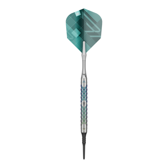Target Rove 10 Soft Darts Ein einzelner Target Rove 10 Softdart ist im Bild zu sehen. Die Oberfläche und Konturen sind gut zu erkennen.