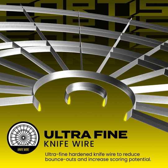 Abgebildet ist das Harrows Fortis Steeldartboard. Dies ist ein beliebtes Dartboard für Präzisionsspiele.