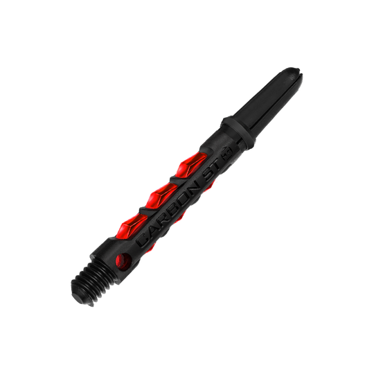 HR432_Harrows_Carbon_ST_Shafts_Rot_40mm_2 Das Bild zeigt einen Harrows Carbon ST Shafts in der Farbe Rot. Der Schaft ist schwarz mit roten Akzenten und hat eine robuste, moderne Optik.