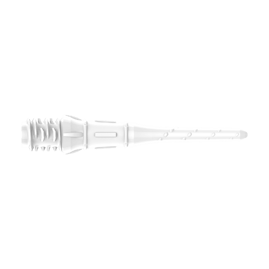 Premium Lippoints (30 Pack) - Tips Das Bild zeigt eine weiße Dartspitze mit feinen Rillen und Details. Sie ist lang und besteht aus Kunststoff.